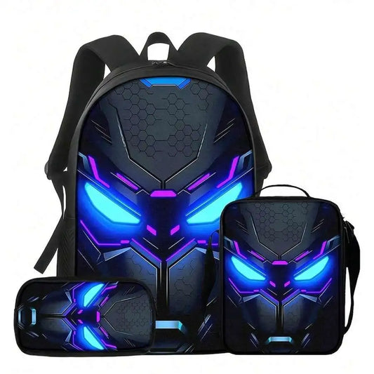 3PCS Cool Mecha Backpack Set , Large Capacity School Bag With Matching Lunch Bag & Pencil Case, Durable Lightweight Bookbag , Daily Use, And Gift