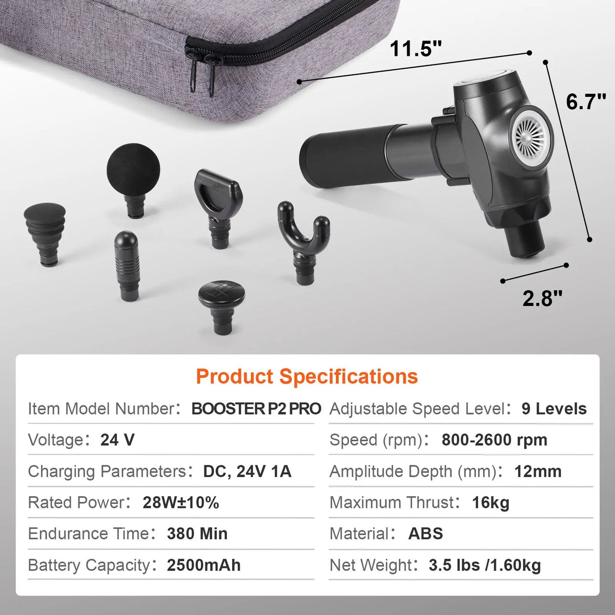 Massage Gun Deep Tissue with 9 Speed Levels & 6 Massage Heads, 24V 2500mAh Batteries, Percussion Muscle Massager for Athletes, Handheld Electric Massage Gun for Pain Relief, Muscle Relaxation
