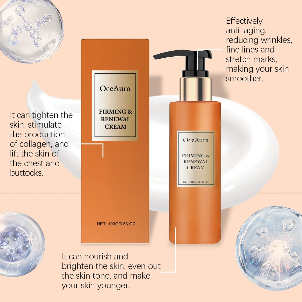 OceAura Firming Body Cream Moisturizing and Nourishing Skin Shine Elastic Moisturizing and Refreshing Moisturizing Care