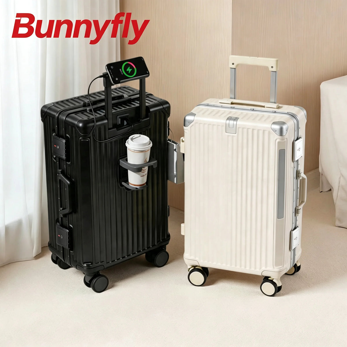 BunnyFly Suitcase Travel Suitcase Men Women 20 Carry-On Luggage Women PC Aluminum Frame Trolley Case TSA Password Lock