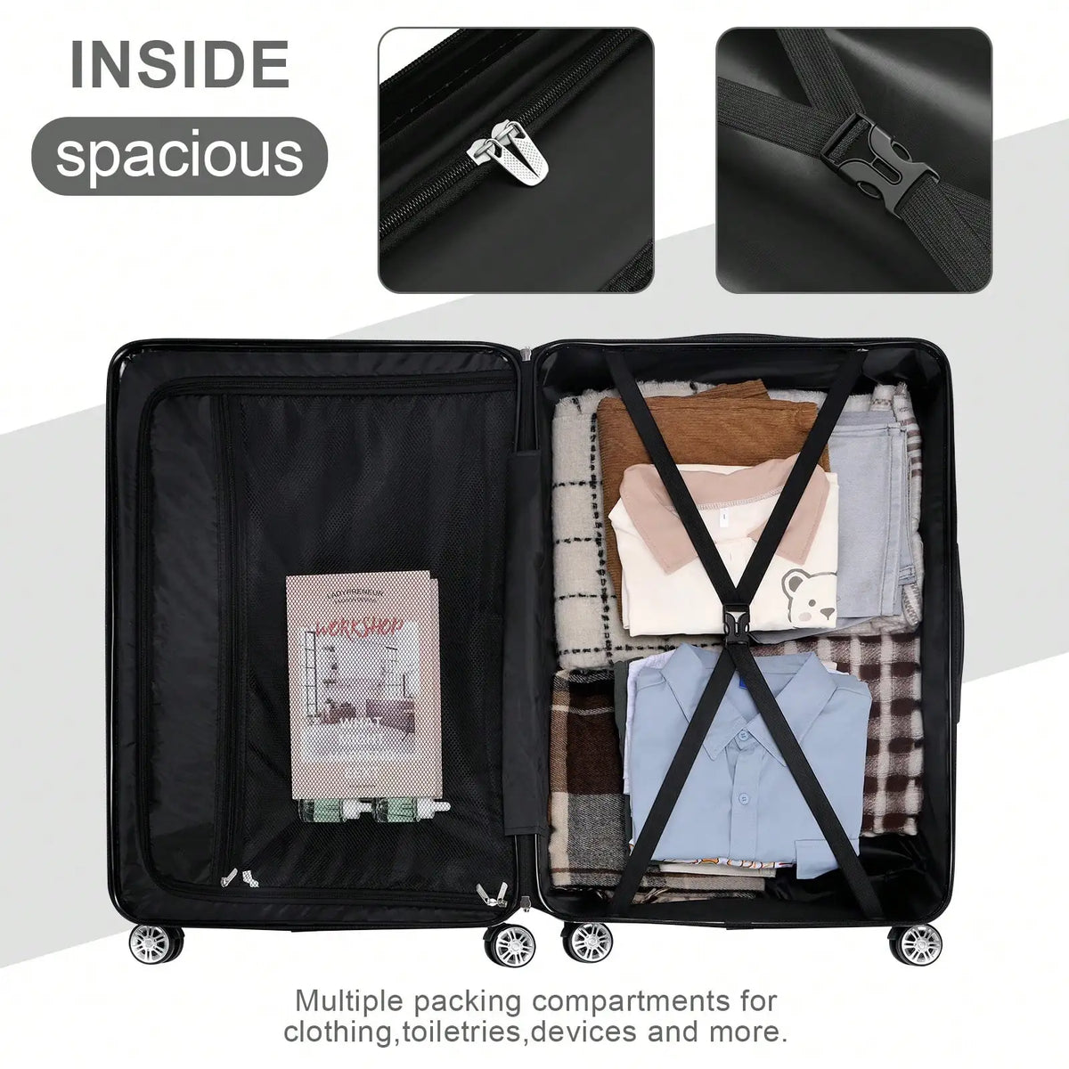 3‑Piece ABS Hardshell Luggage Set, 20/24/28 Inch Lightweight Durable Hard‑Side Suitcase Set, Rolling Travel Trolley Luggage in White, Ideal Carry‑On & Checked Baggage for Men Women, Business Trips and Holiday Vacations