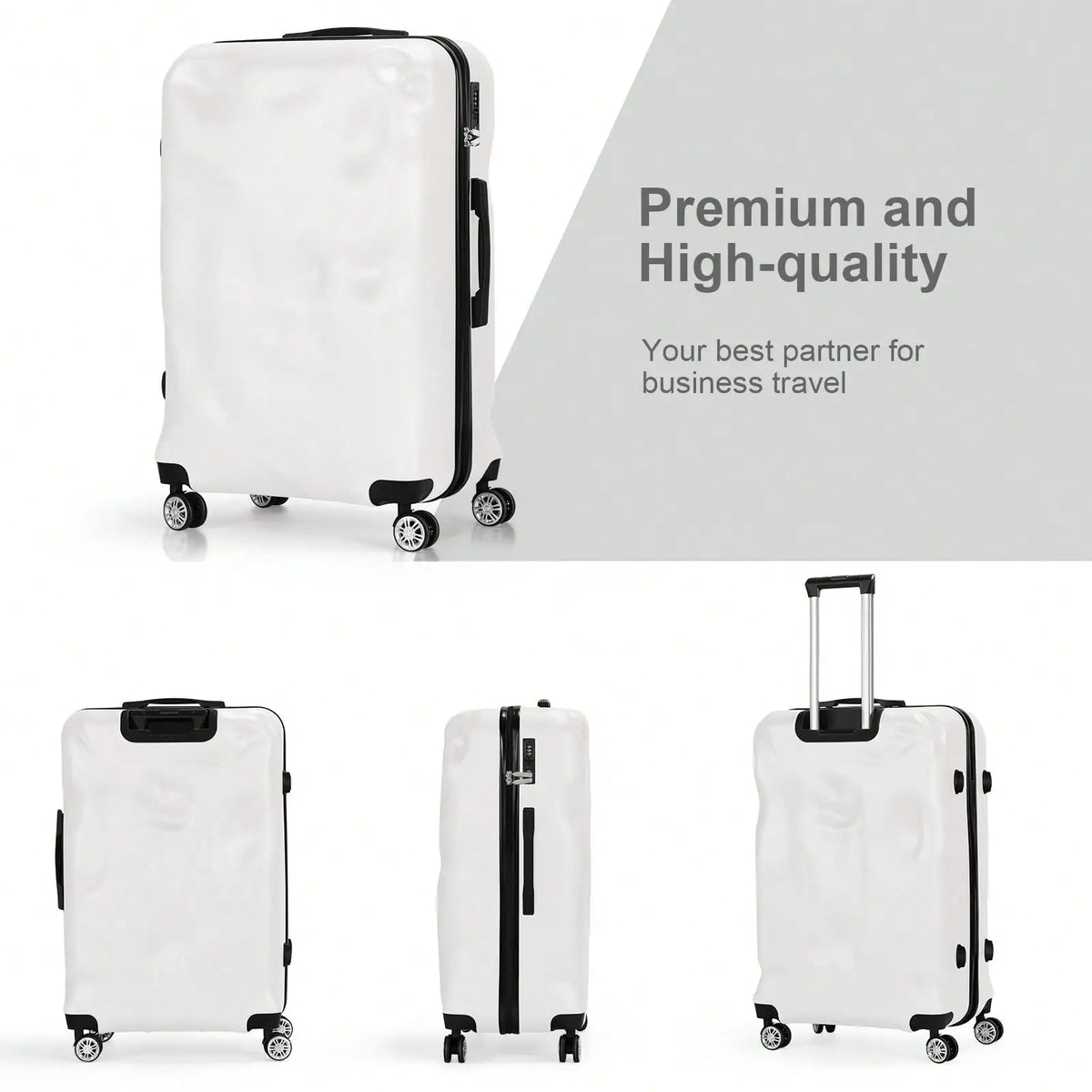 3‑Piece ABS Hardshell Luggage Set, 20/24/28 Inch Lightweight Durable Hard‑Side Suitcase Set, Rolling Travel Trolley Luggage in White, Ideal Carry‑On & Checked Baggage for Men Women, Business Trips and Holiday Vacations
