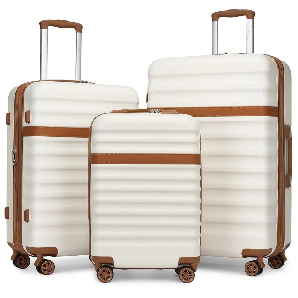 KONO 3 Piece ABS Hardside Luggage Set, 20/24/28 Inch Family Travel Suitcases, Quiet 360° Spinner Wheels, Adjustable 3-Stage Aluminum Telescopic Handle, Impact Resistant Expandable Luggage with 2-Year Warranty