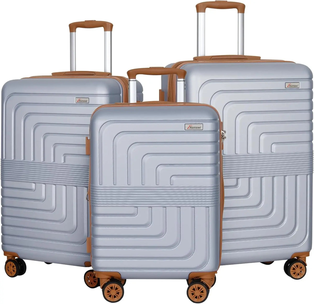 Romswi 3-Piece Set Expandable Luggage Set 20/24/28 Inch, PC+ABS Hardshell Suitcases with YKK, Durable Lightweight Suitcase Set with TSA Lock & Dual Spinner Wheels, Silver
