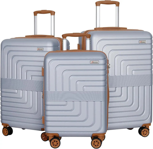 Romswi 3-Piece Set Expandable Luggage Set 20/24/28 Inch, PC+ABS Hardshell Suitcases with YKK, Durable Lightweight Suitcase Set with TSA Lock & Dual Spinner Wheels, Silver