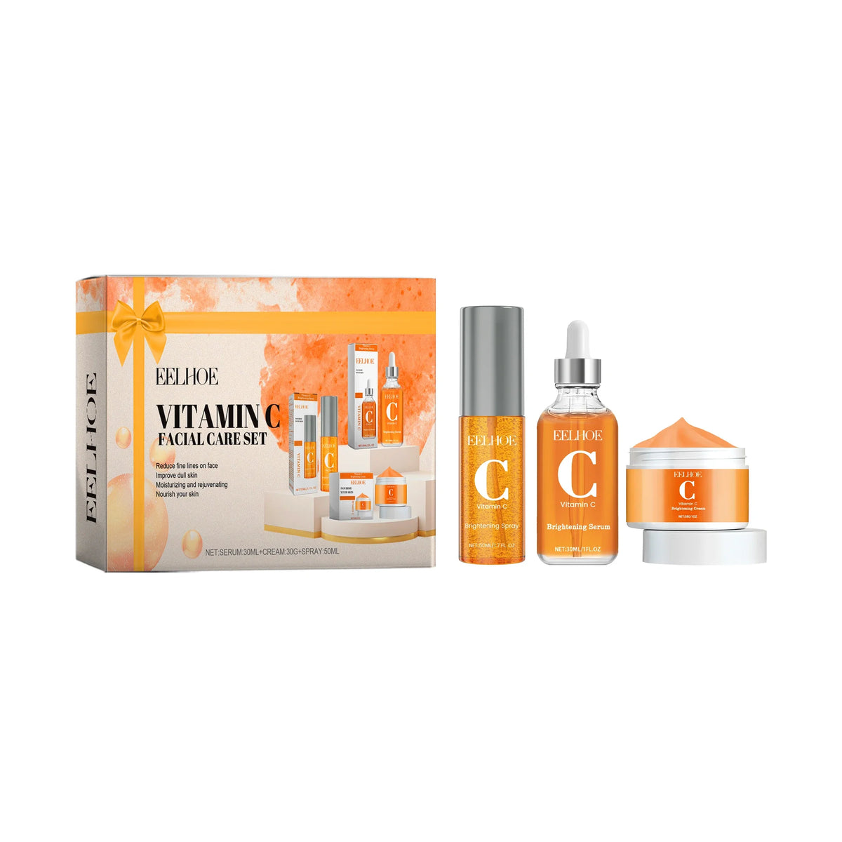 EELHOE Vitamin C Facial Skin Care Kit, Facial Moisturizing, Rejuvenating, Brightening and Fine Pore Kit