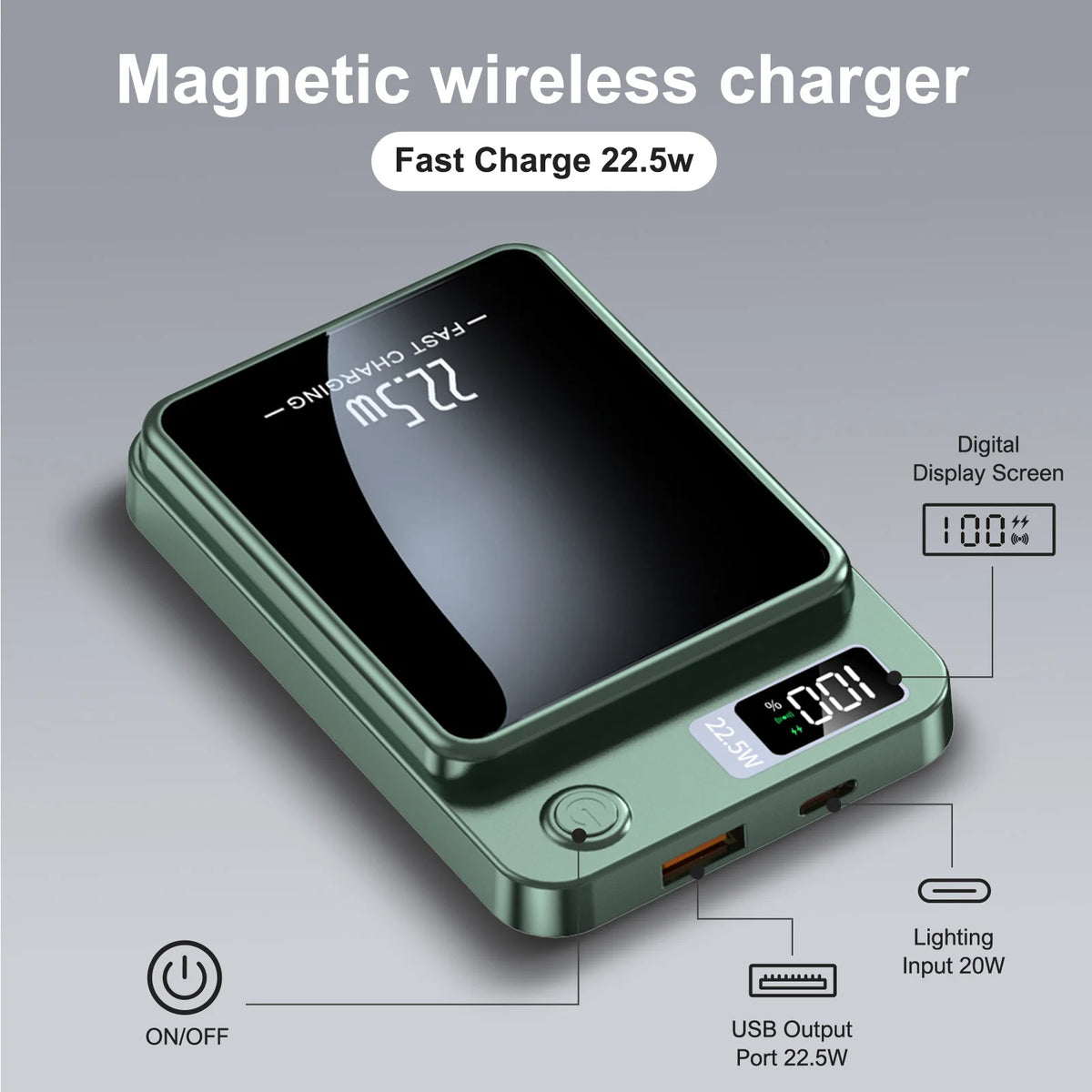 Magnetic Wireless Power Bank With Fast Charging LED Display