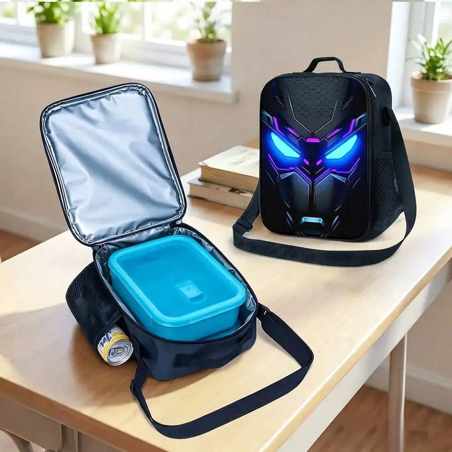 3PCS Cool Mecha Backpack Set , Large Capacity School Bag With Matching Lunch Bag & Pencil Case, Durable Lightweight Bookbag , Daily Use, And Gift