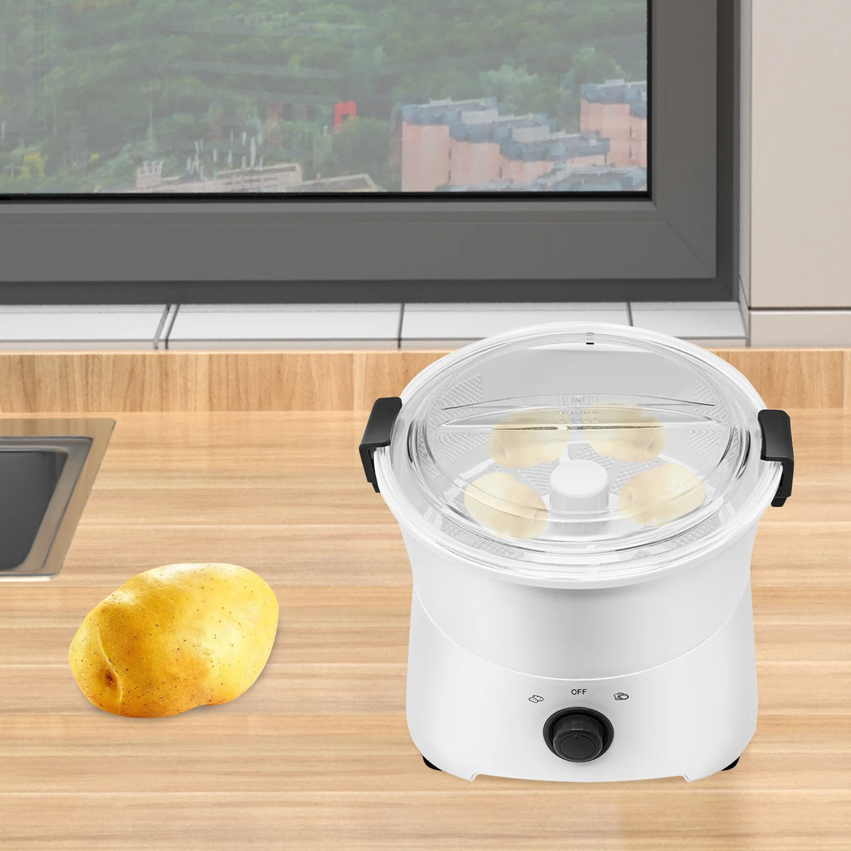 Electric Potato Peeler One‑button Automatic Spinner Peeler 85W Pure Copper Motor Multi‑Function for Home Kitchen Restaurant Use