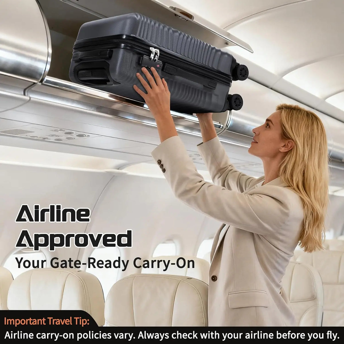 Luggage Sets 3 Piece ABS Hardshell Suitcase Set with Spinner Wheels Carry On Hardside Travel Luggage with TSA Lock, Lightweight Durable