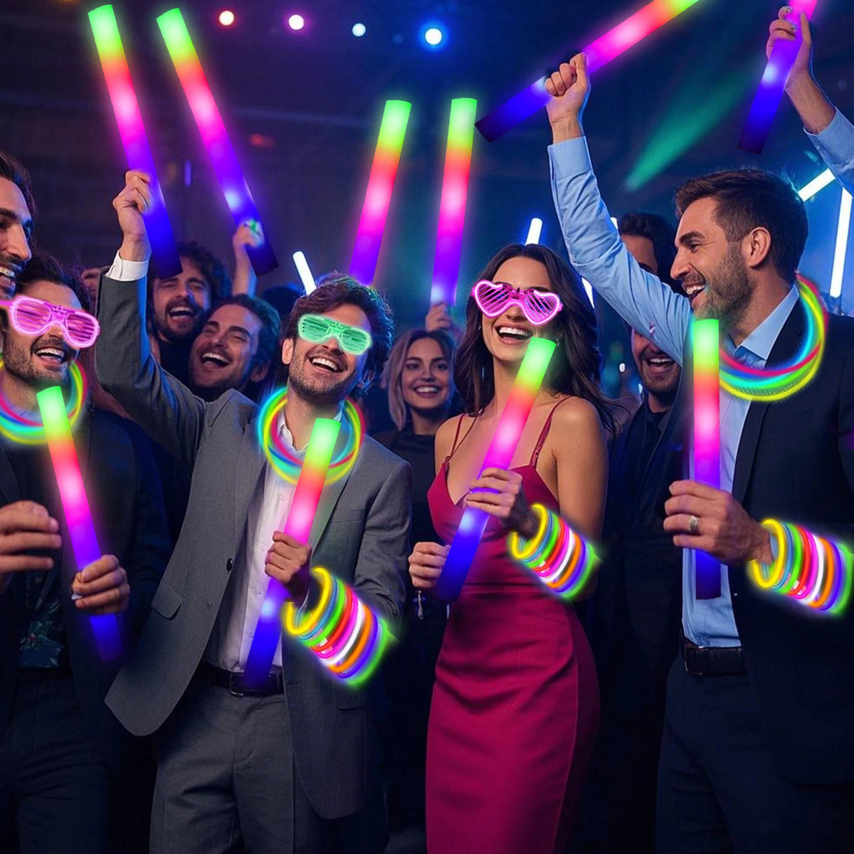 166-Piece Glowing Party Decoration Set - 12 Led Glasses, 16 Foam Sticks, 40 Finger Lights, 100 Glow Sticks, Suitable for Weddings and Halloween