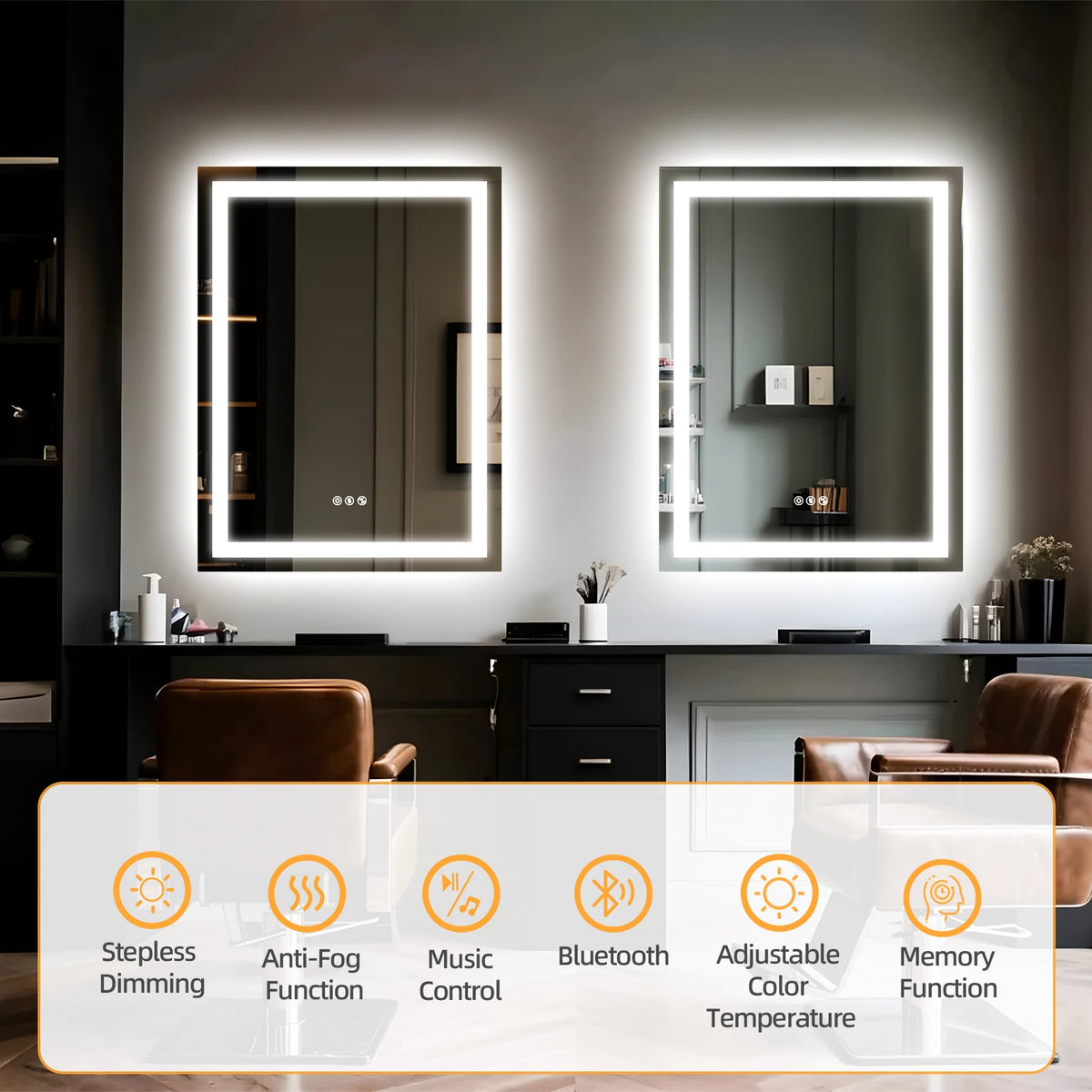 Smart LED Bathroom Mirror 500x700mm/600x800mm Rectangle Vanity Mirror with Dual NdFeB Speaker, Anti-Fog, Tempered Glass