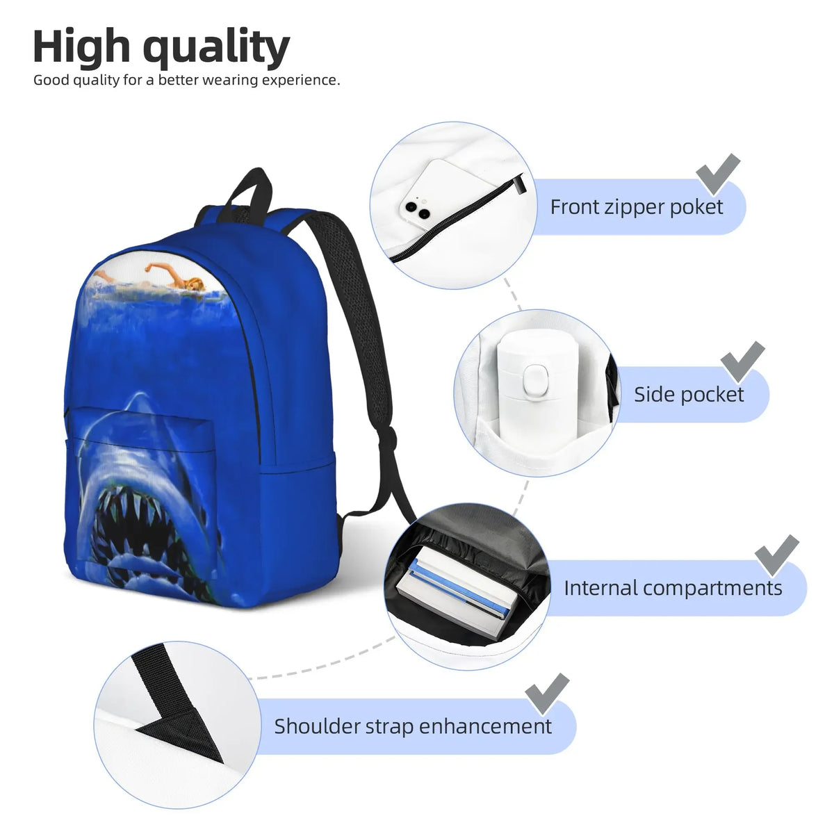Jaw-Shark Classic Film Amity Island Backpack  Women Men Polyester Workout Backpacks Print Stylish School Bags Rucksack