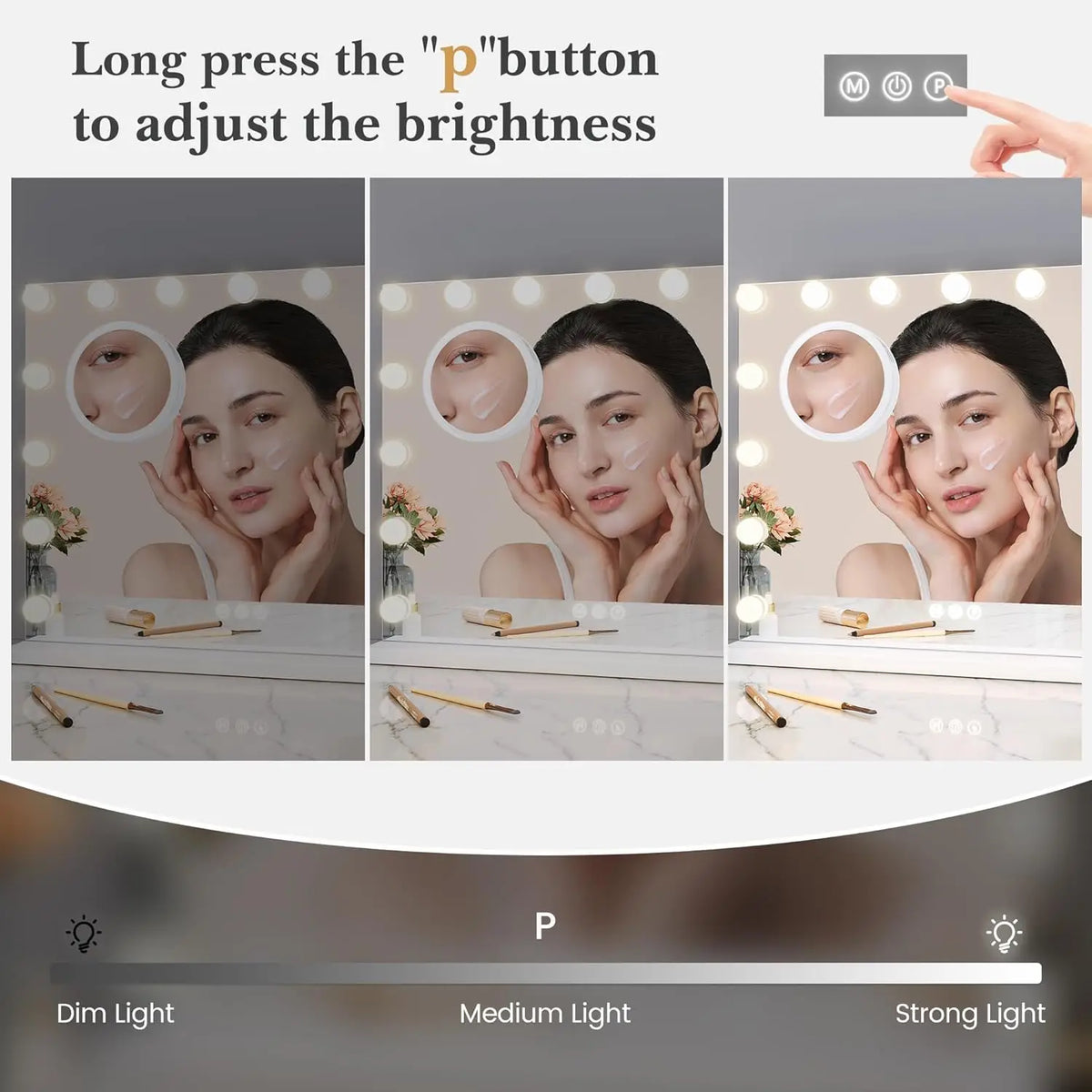 Vanity Mirror with Adjustable LED Lights, 3X Magnification Smart Touch Controls with Three Adjustable Color Modes for Bedroom