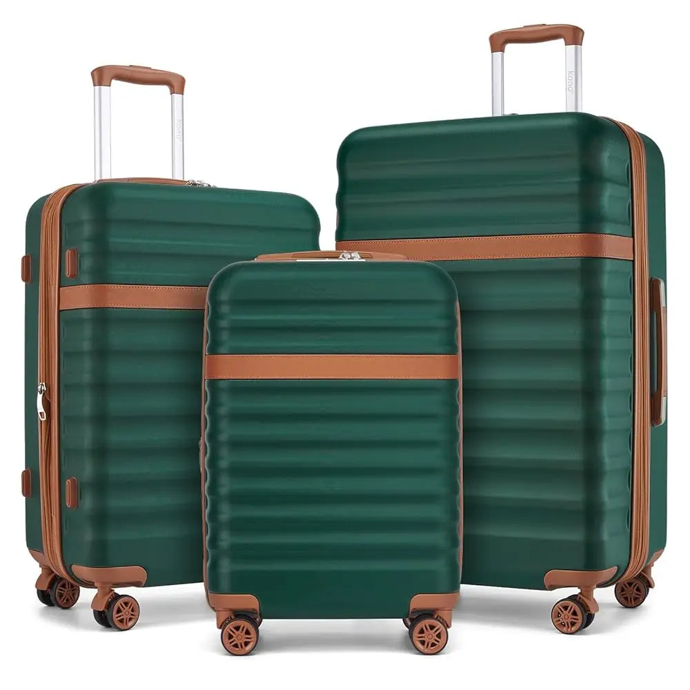 KONO 3 Piece ABS Hardside Luggage Set, 20/24/28 Inch Family Travel Suitcases, Quiet 360° Spinner Wheels, Adjustable 3-Stage Aluminum Telescopic Handle, Impact Resistant Expandable Luggage with 2-Year Warranty