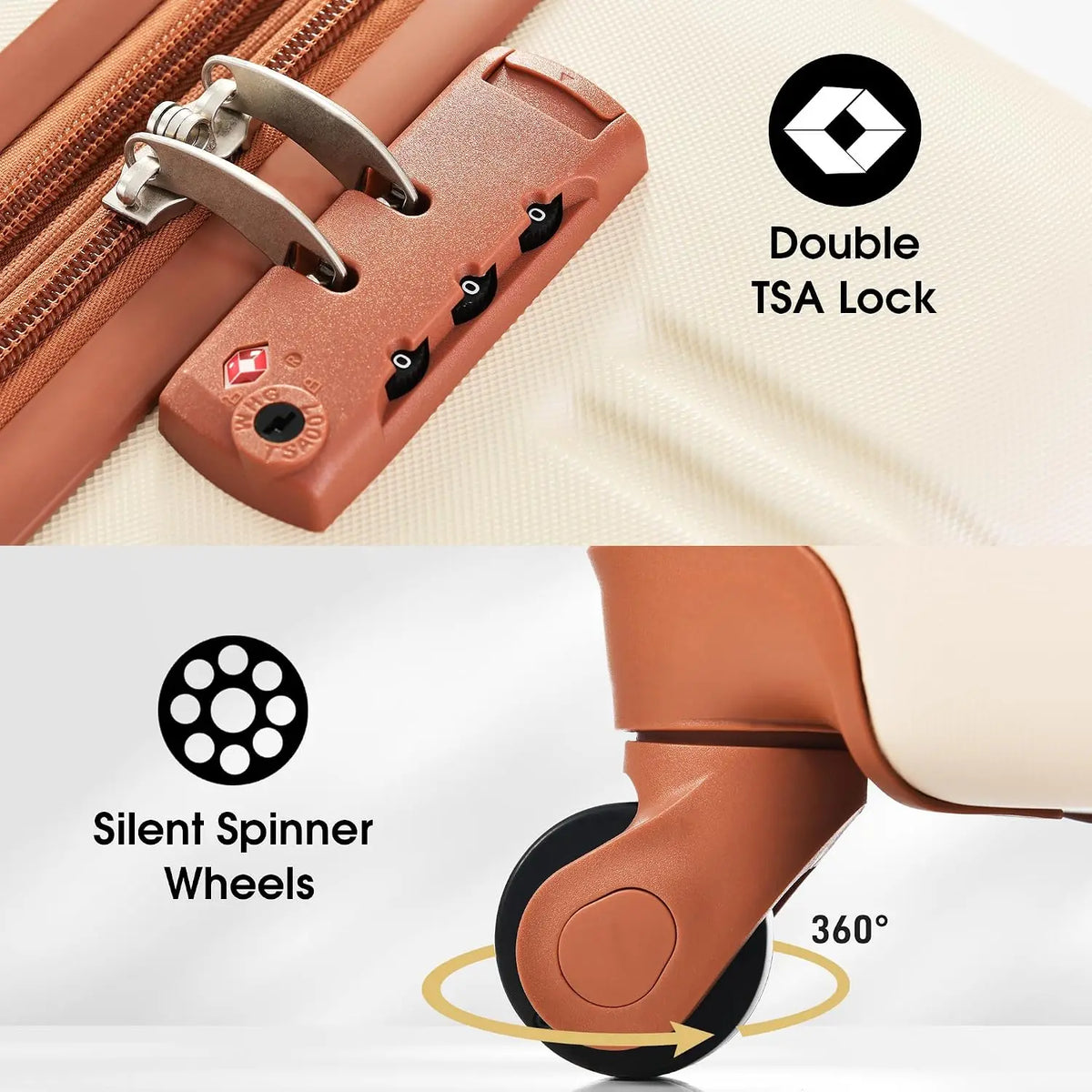 3 Piece Luggage Set Hard Shell Suitcases with Wheels, Antique White Durable Carry on Luggage with Lock, Rolling Checked Travel Suitcase for Women & Men, Lightweight Suit Case for Travel