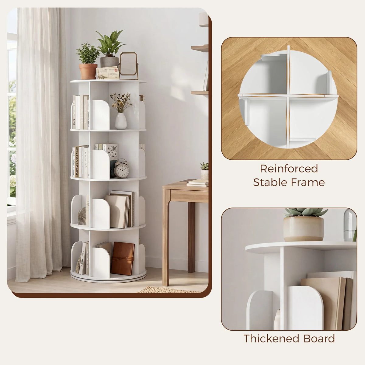 MCQ 3 to 4 Tier Rotating Bookshelf 360° Display Revolving PVC Book Shelf Storage Rack Storage Organizer Open Cube Bookshelf  for Living Room Bedroom