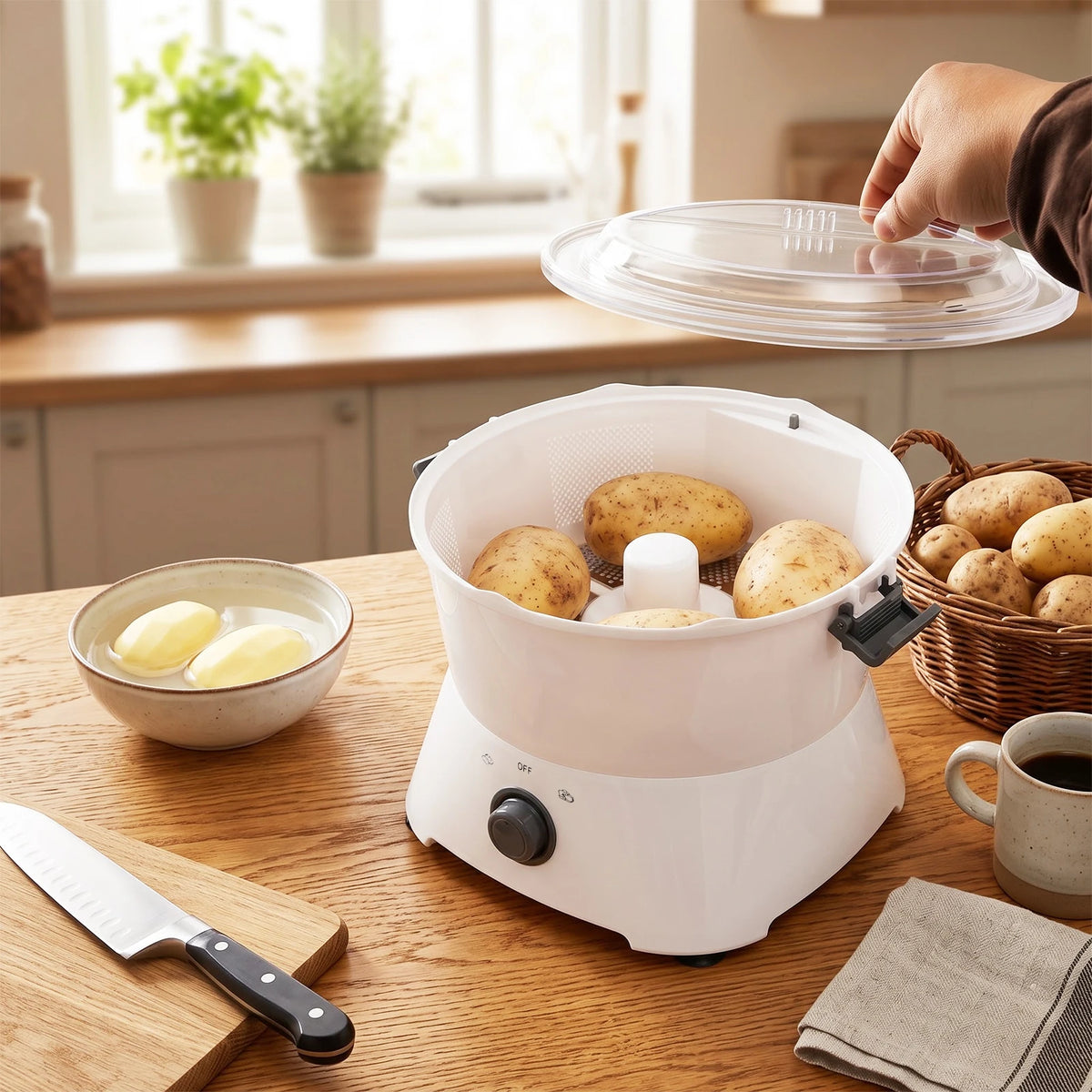 Electric Potato Peeler One‑button Automatic Spinner Peeler 85W Pure Copper Motor Multi‑Function for Home Kitchen Restaurant Use