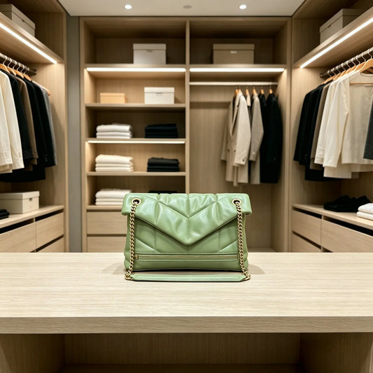 Light Green V Quilted Chain Shoulder Bag Gold Metal Chain Crossbody Handbag Ladies Faux Leather Envelope Purse