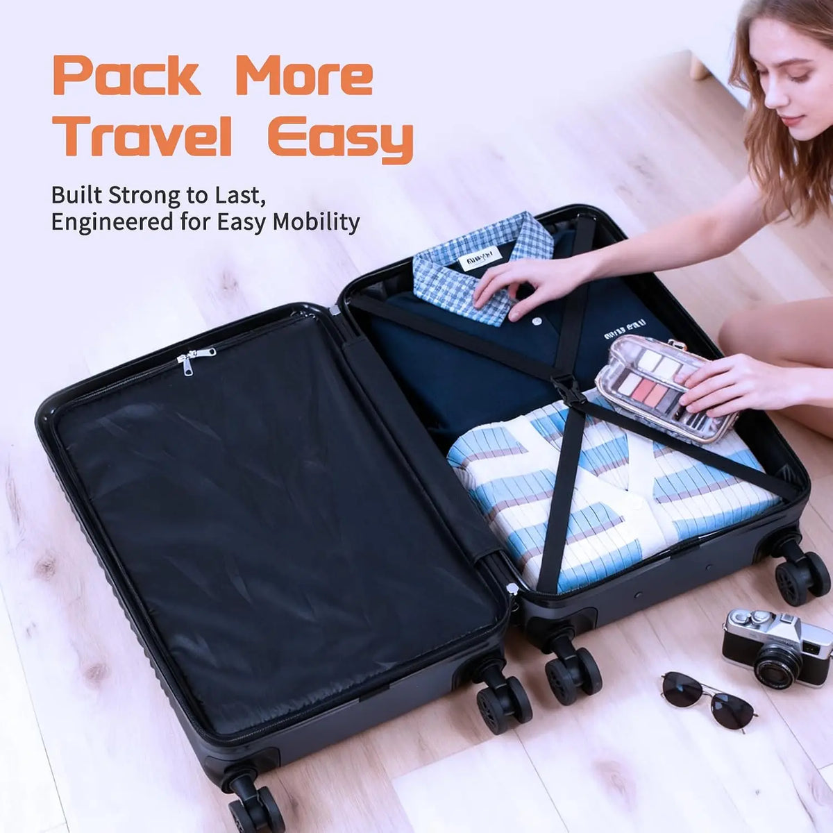 Luggage Sets 3 Piece ABS Hardshell Suitcase Set with Spinner Wheels Carry On Hardside Travel Luggage with TSA Lock, Lightweight Durable