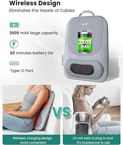 Cordless Back Massager with Heat, Up and Down Rolling Massage & Heated Lower Back, 4D Shiatsu Back Massager