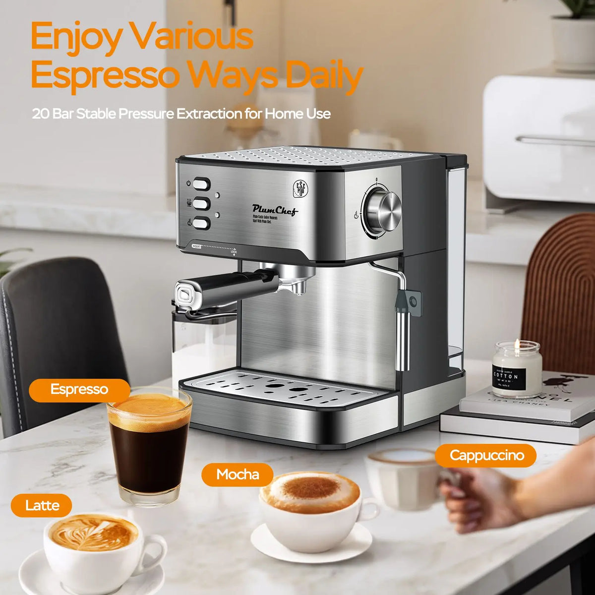 20 Bar Espresso Machine With Milk Frother Compact Professional
