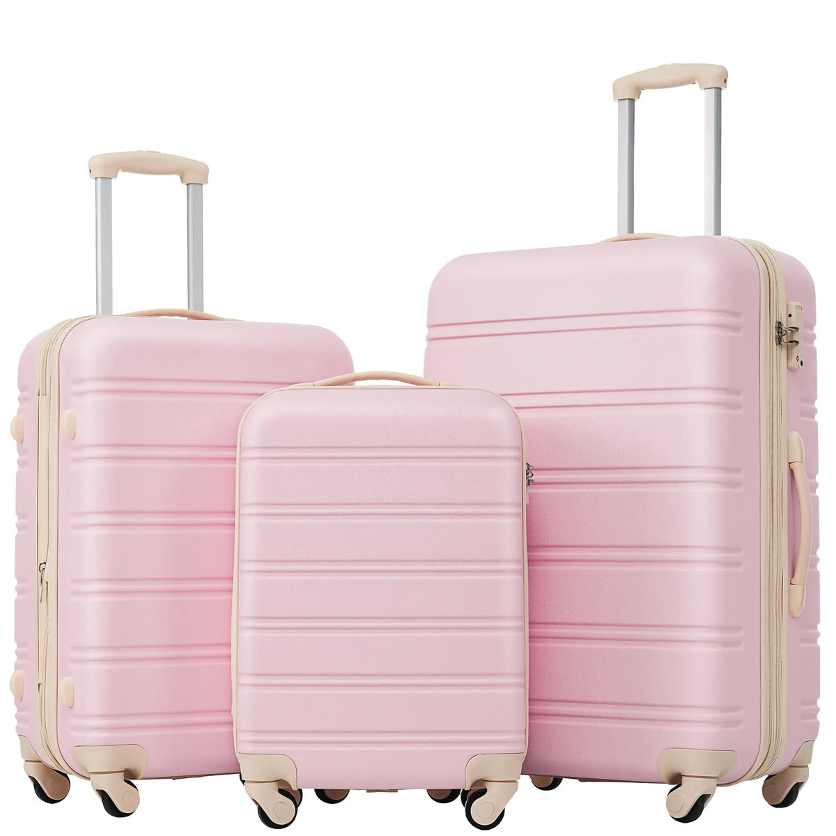 3 Piece Luggage Set Hard Shell Suitcases with Wheels, Antique White Durable Carry on Luggage with Lock, Rolling Checked Travel Suitcase for Women & Men, Lightweight Suit Case for Travel